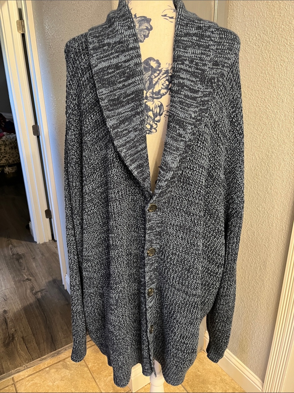Men's Shawl Collar Button-Front Cardigan Sweater - Gray Marled